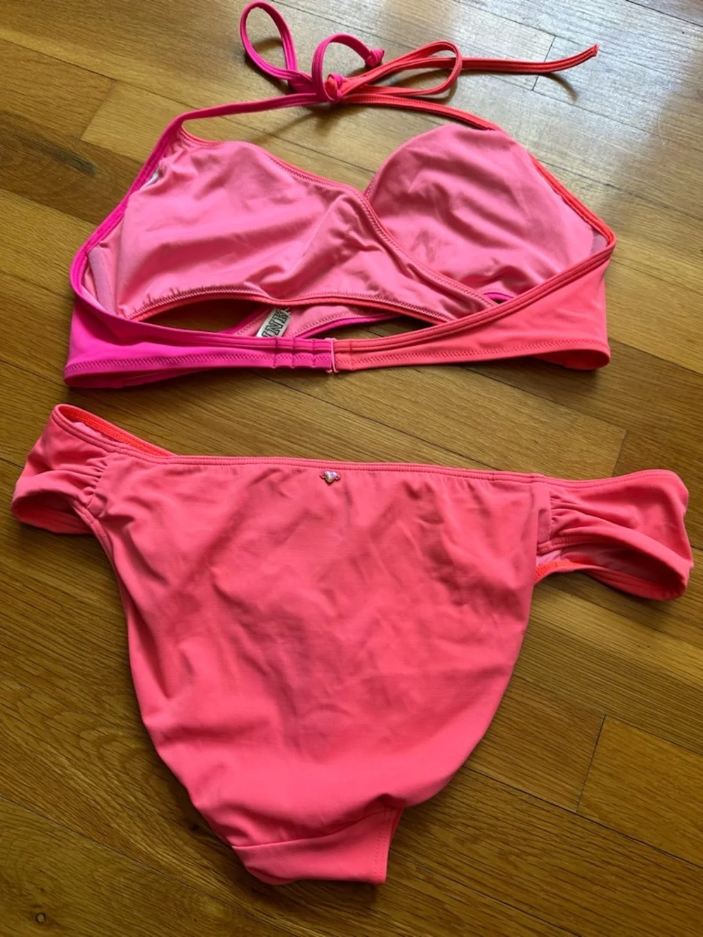 PINK Victoria's Secret Two-Tone‎ Pink & Coral Halter Bikini